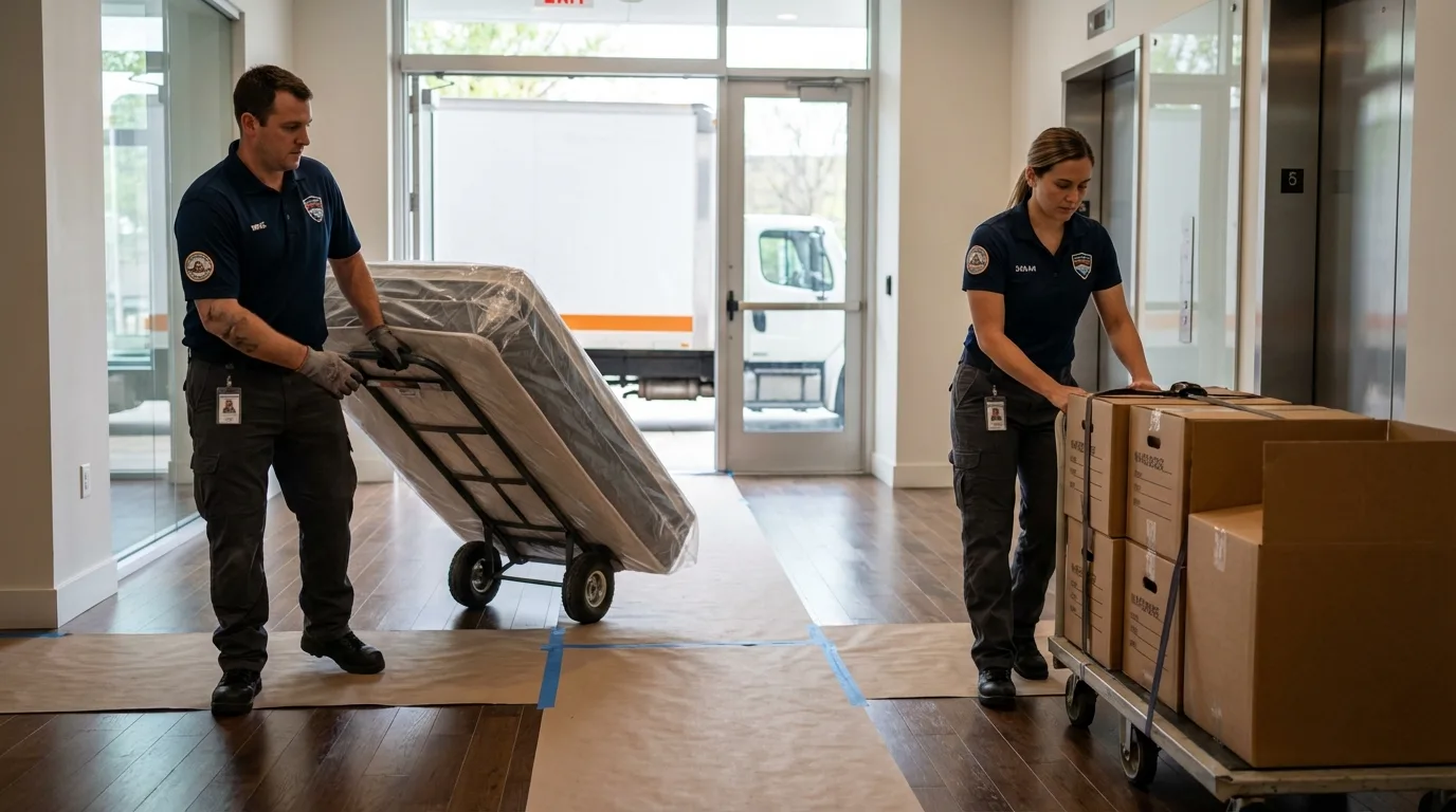 Professional apartment movers loading elevator in Lawnside, NJ